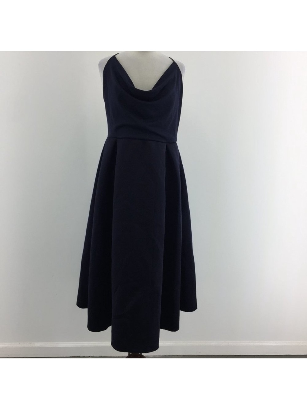ASOS Tall Navy Cowl Neck Full Skirt Midi Dress
